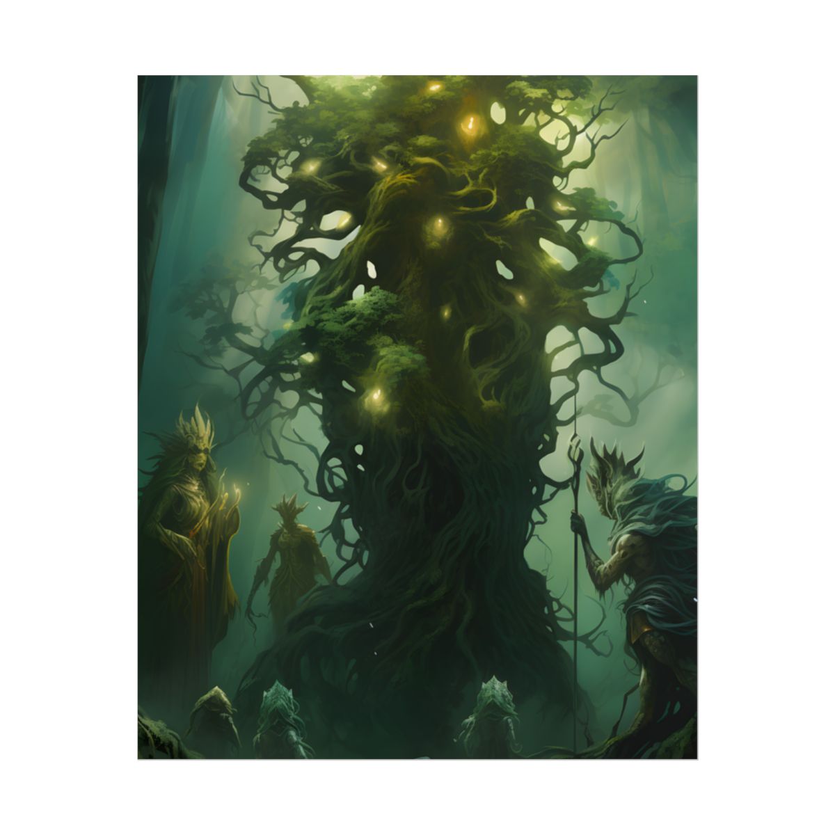 Mystical Forest Guardians: Ancient Tree Spirits Digital Artwork - Poster