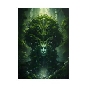 Forest Guardian Face in Moss Poster