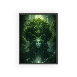 Forest Guardian Face in Moss Framed Poster
