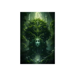 Forest Guardian Face in Moss Metal Poster