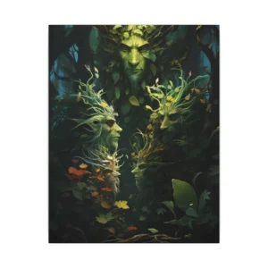 Green Forest Spirit Faces Canvas Print