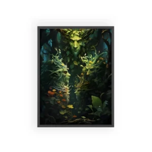 Green Forest Spirit Faces Framed Poster