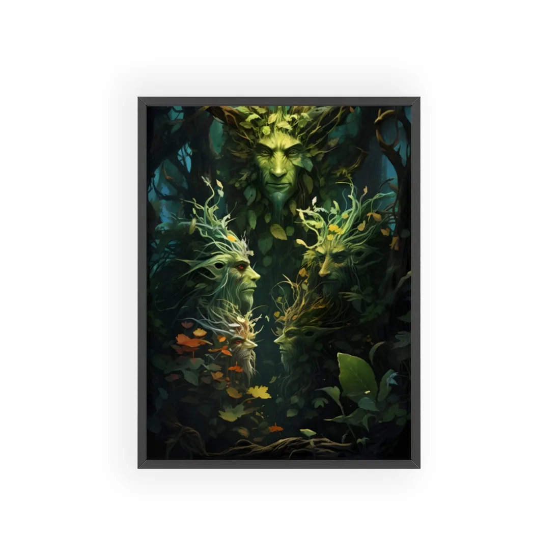 Mystical Forest Guardians: Ancient Tree Spirits in Serene Nature - Framed Poster