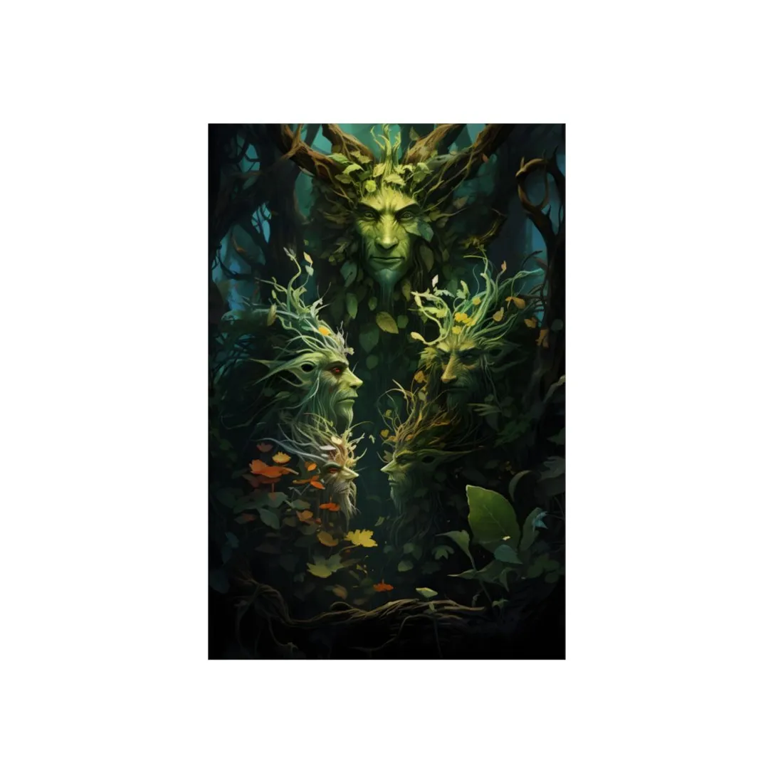 Mystical Forest Guardians: Ancient Tree Spirits in Serene Nature - Metal Poster