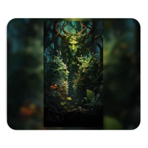Green Forest Spirit Faces Mouse Pad
