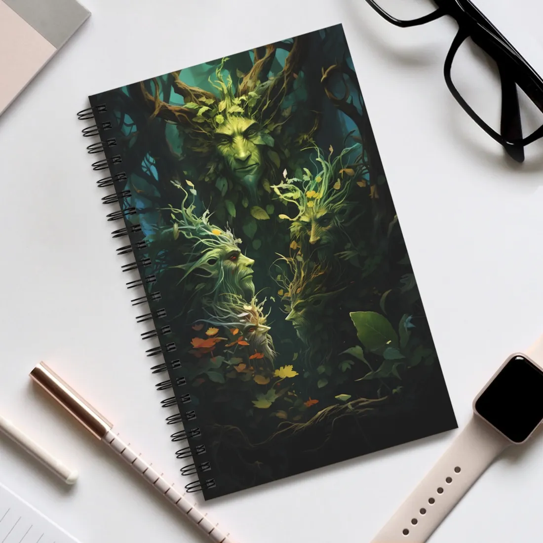 Mystical Forest Guardians: Ancient Tree Spirits in Serene Nature - Spiral Notebook