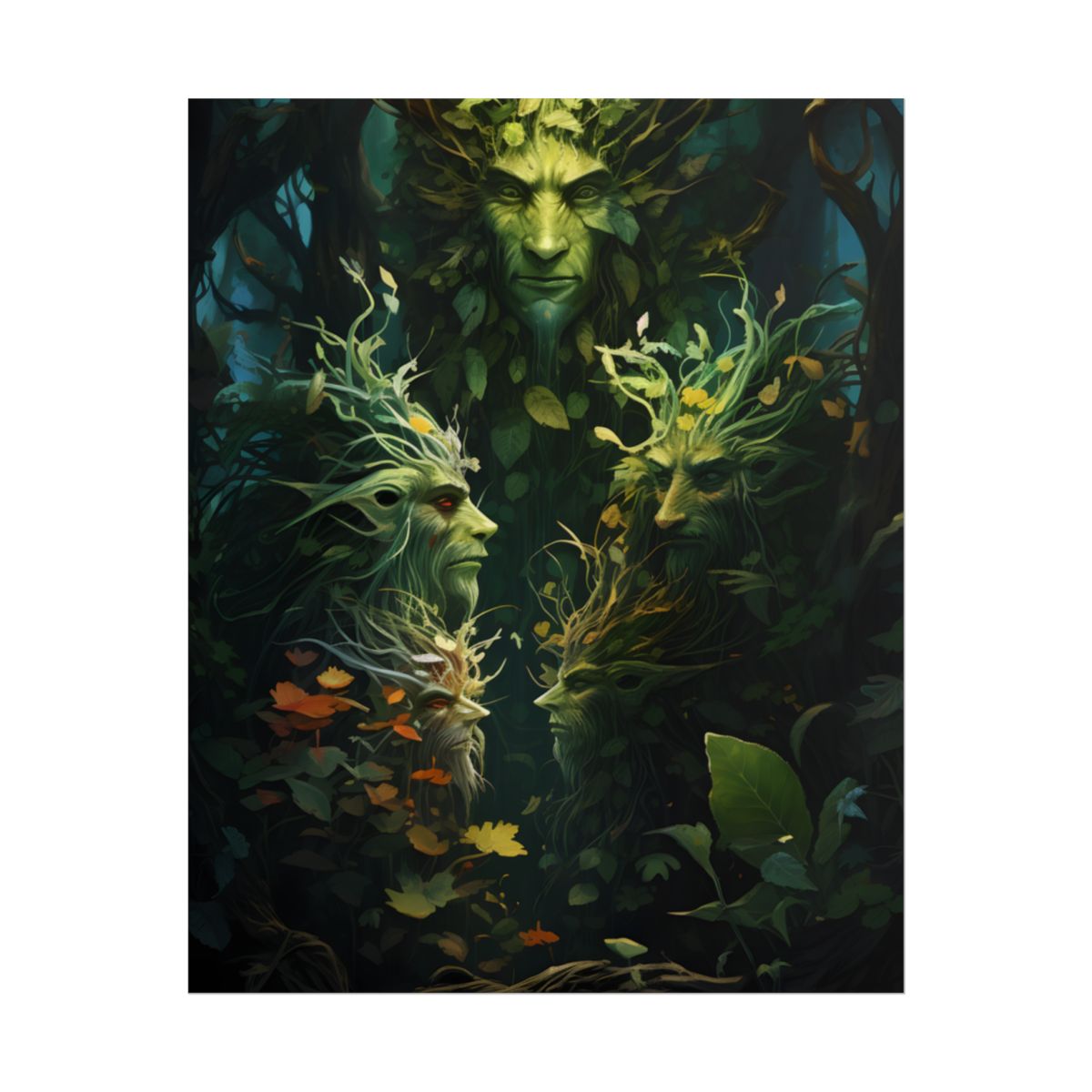 Mystical Forest Guardians: Ancient Tree Spirits in Serene Nature - Poster