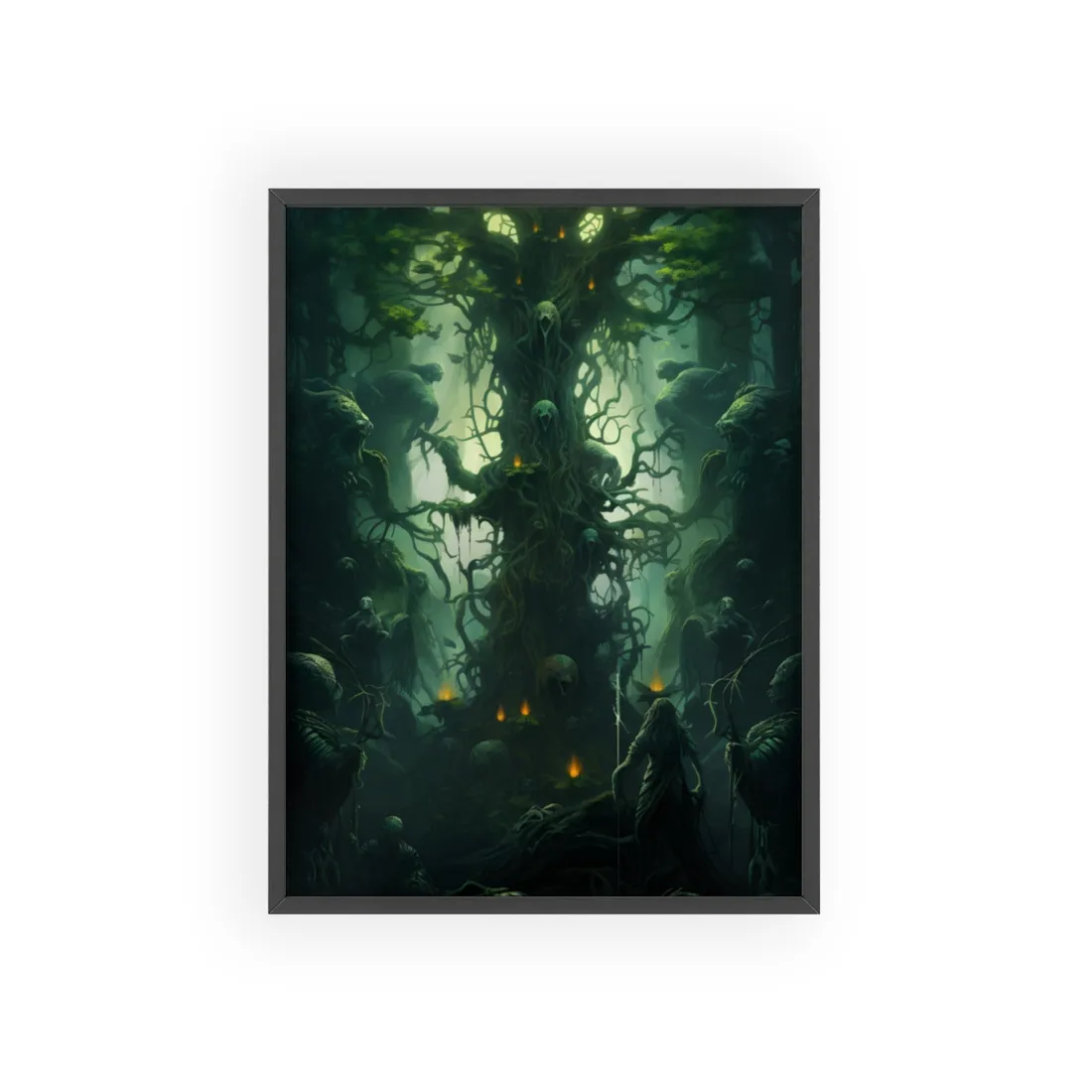 Mystical Forest Guardians: Ancient Tree Spirits Unite - Framed Poster