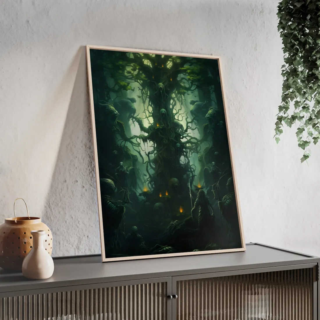 Mystical Forest Guardians: Ancient Tree Spirits Unite - Framed Poster