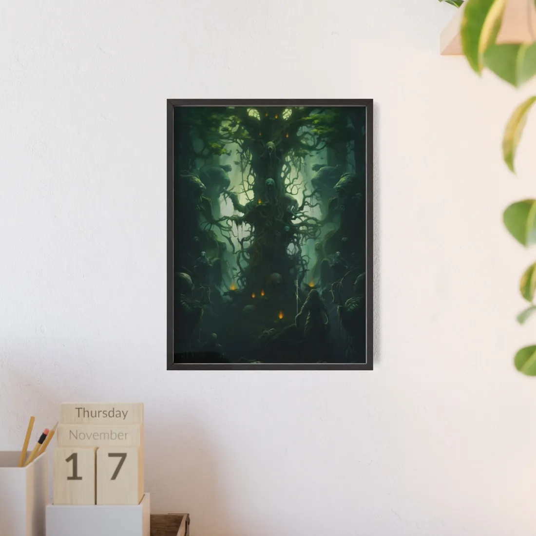 Mystical Forest Guardians: Ancient Tree Spirits Unite - Framed Poster