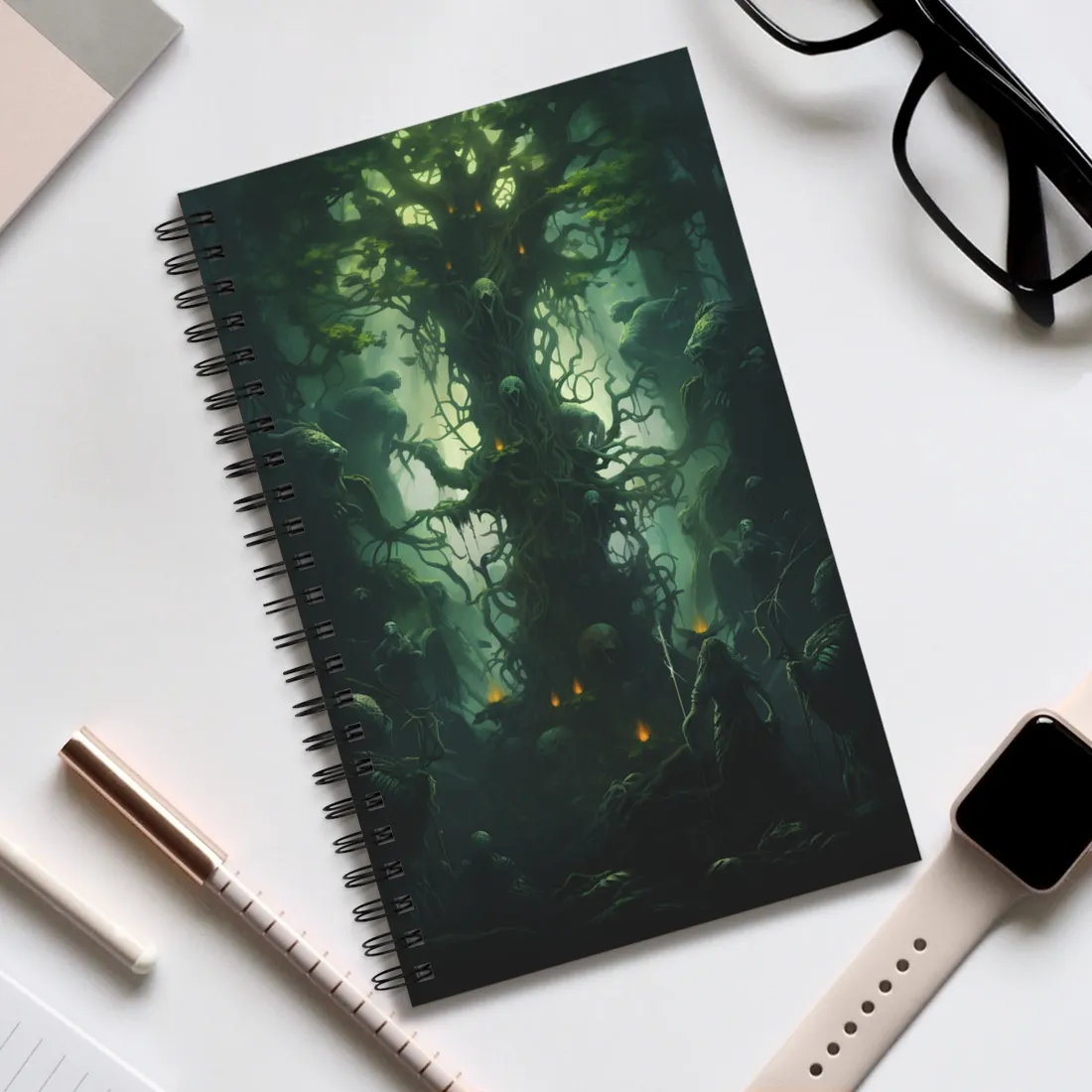 Mystical Forest Guardians: Ancient Tree Spirits Unite - Spiral Notebook