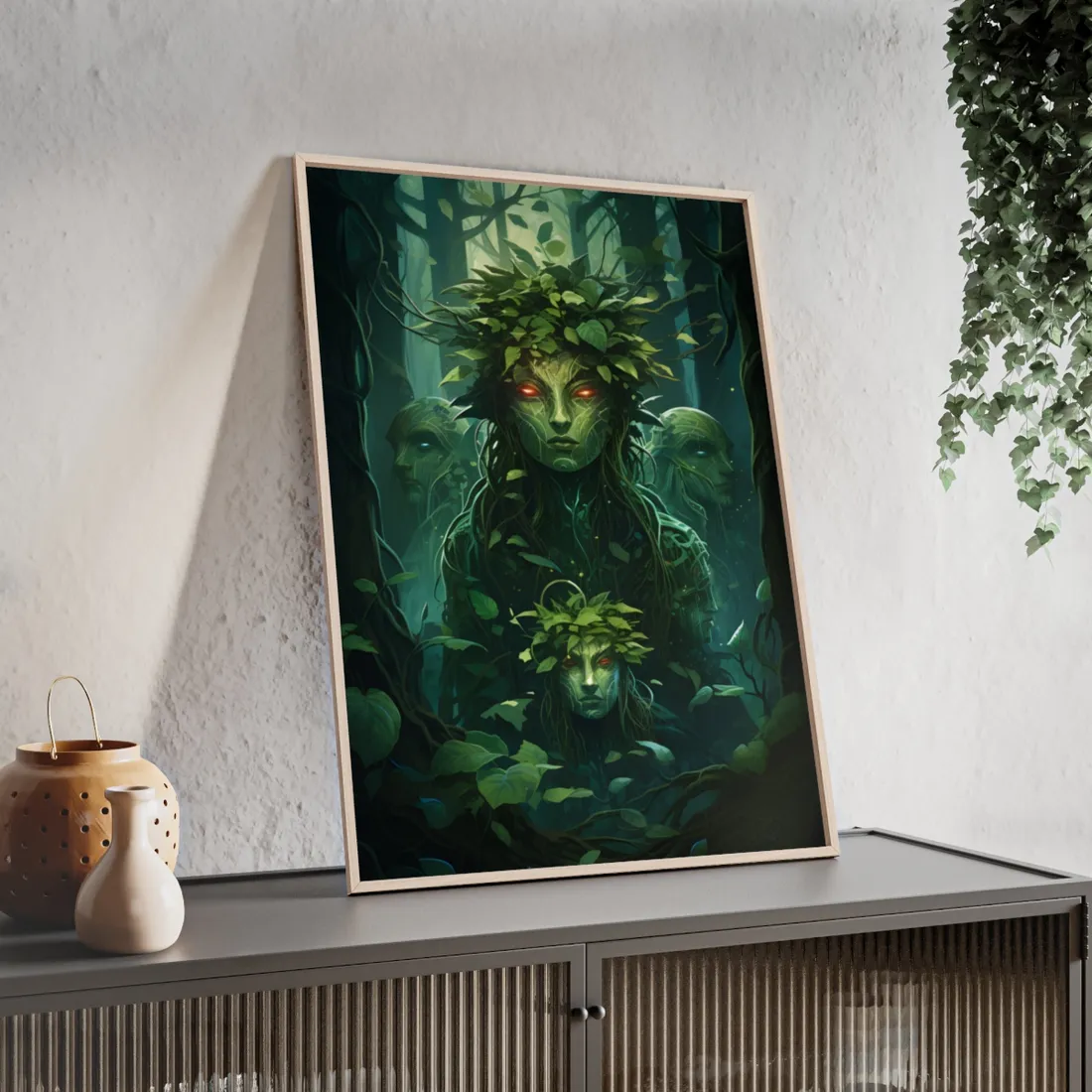 Mystical Forest Guardians: Serene Ancient Tree Spirits - Framed Poster
