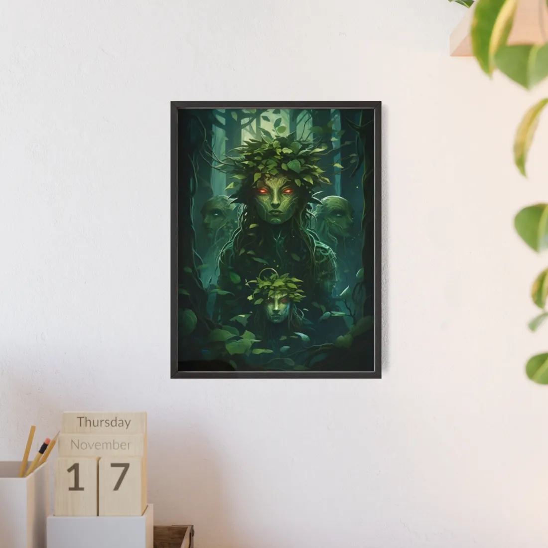 Mystical Forest Guardians: Serene Ancient Tree Spirits - Framed Poster