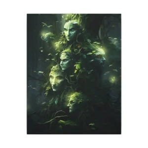 Green Tree Faces in Forest Canvas Print
