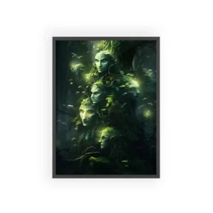 Green Tree Faces in Forest Framed Poster