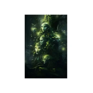 Green Tree Faces in Forest Metal Poster