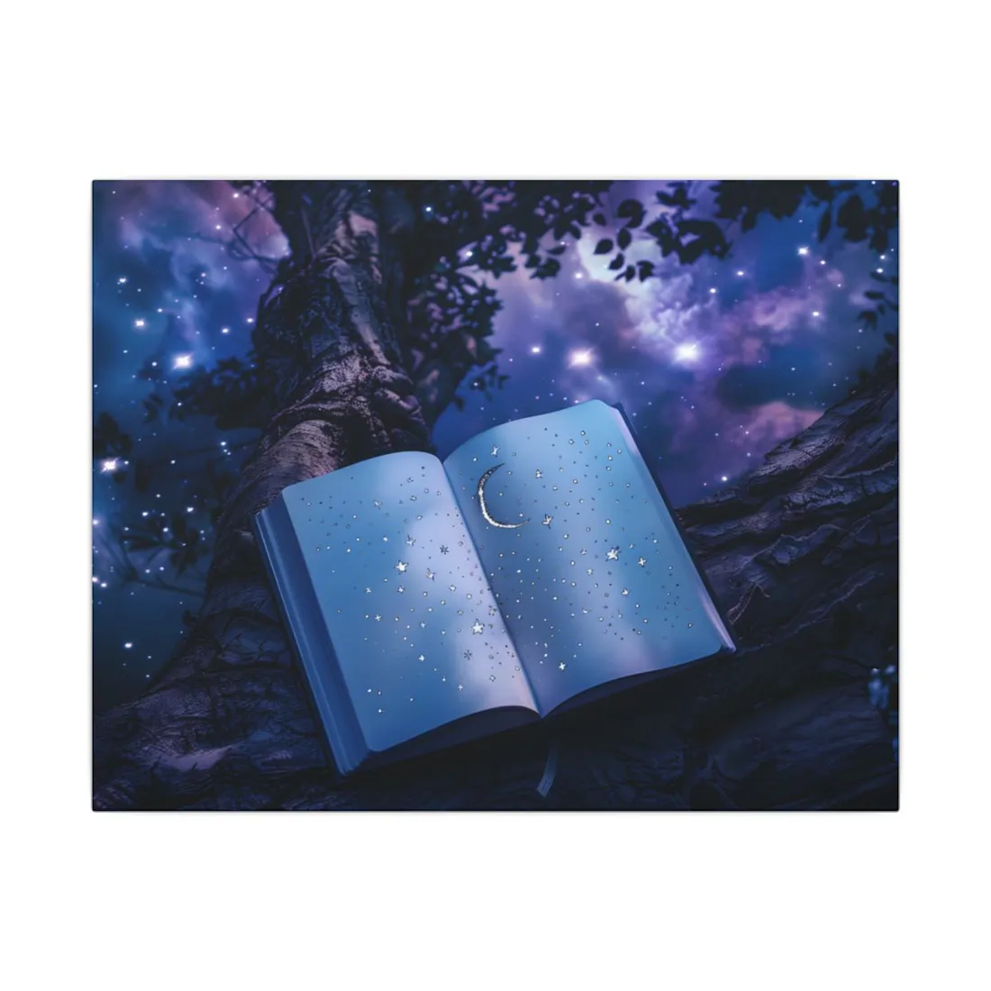 Mystical Night Sky: Celestial Dreams with Crescent Moon and Stars - Canvas