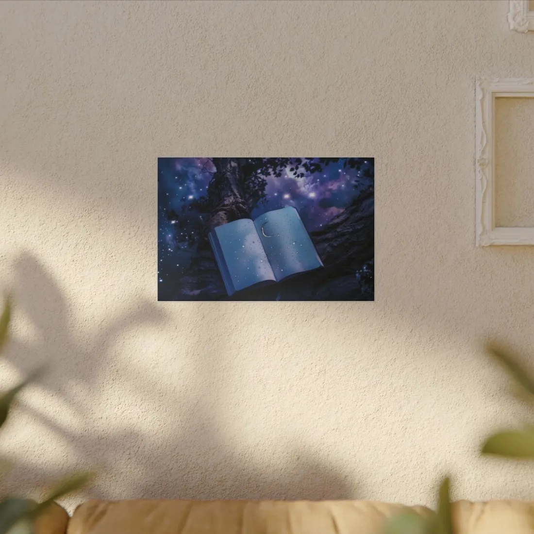 Mystical Night Sky: Celestial Dreams with Crescent Moon and Stars - Canvas