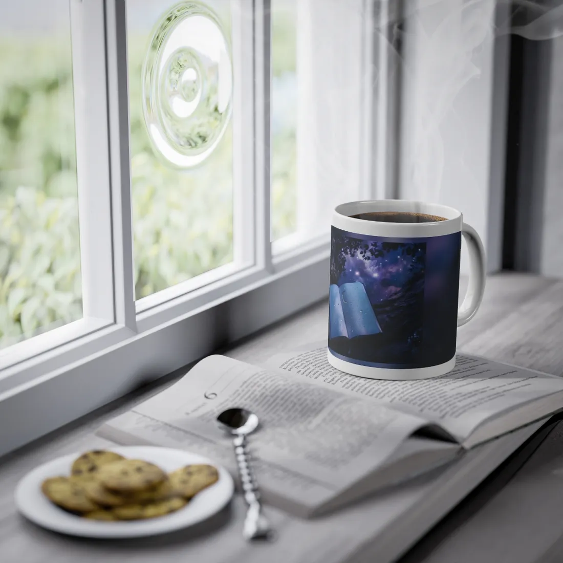 Mystical Night Sky: Celestial Dreams with Crescent Moon and Stars - Mug