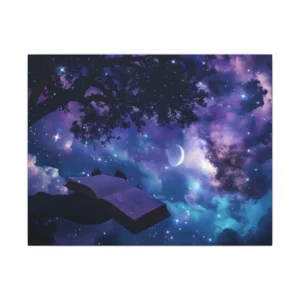 Book Under Starry Nebula Canvas Print