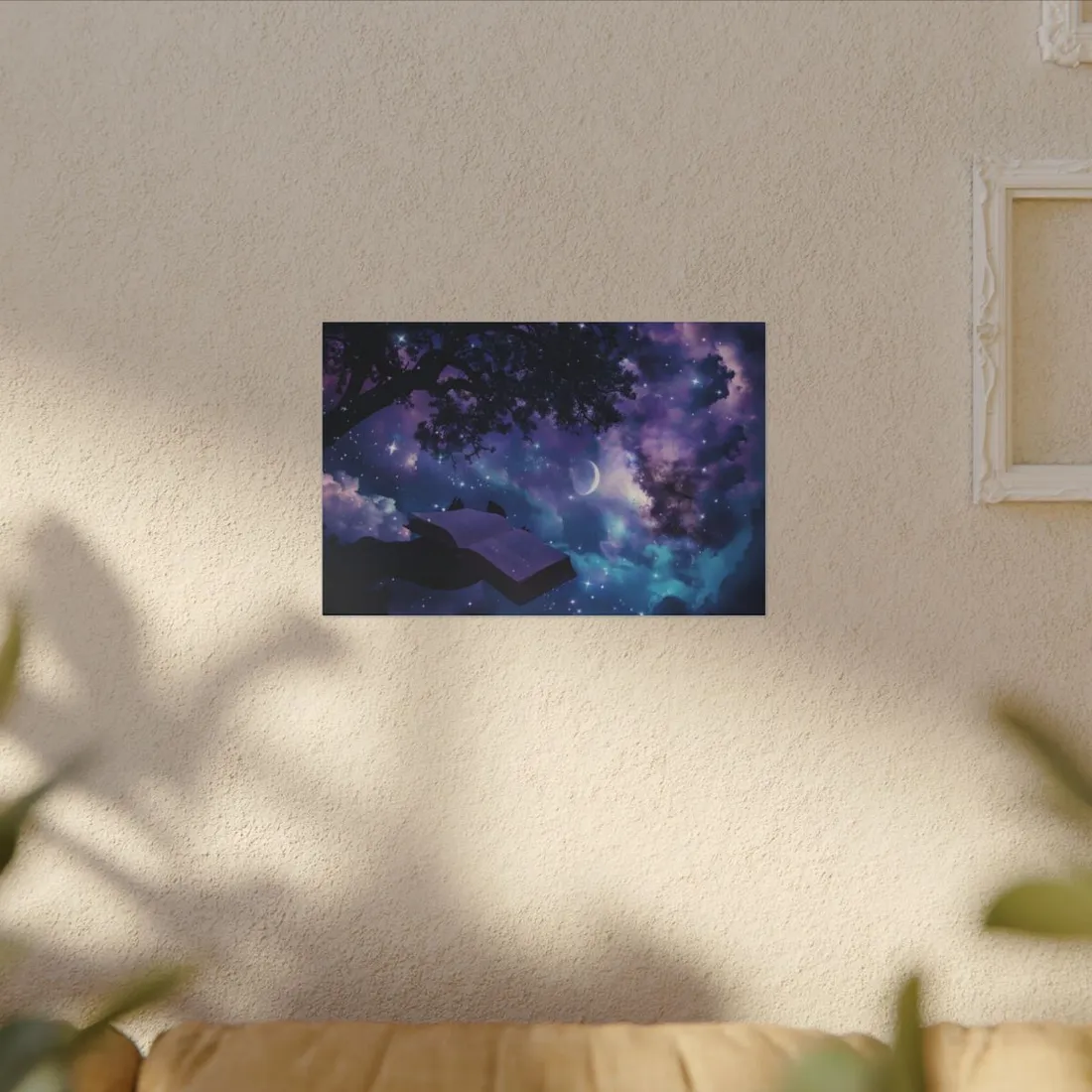Mystical Night Sky: Celestial Dreams with Crescent Moon Art - Canvas