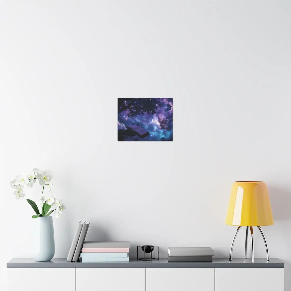 Mystical Night Sky: Celestial Dreams with Crescent Moon Art - Canvas