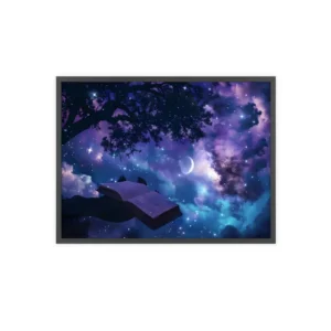 Book Under Starry Nebula Framed Poster