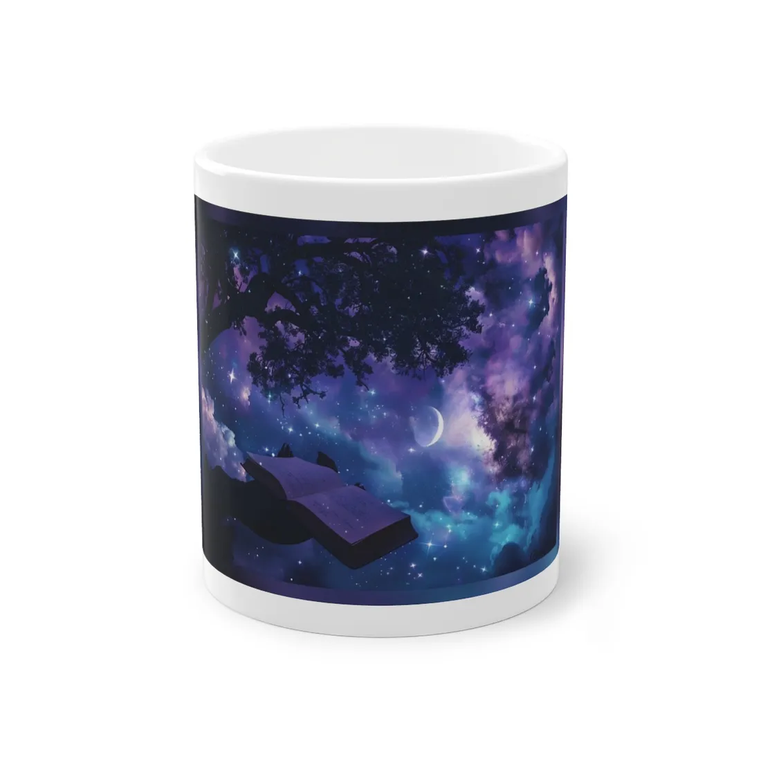 Mystical Night Sky: Celestial Dreams with Crescent Moon Art - Mug