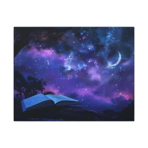 Open Book Under Night Sky Canvas Print