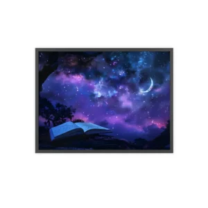 Open Book Under Night Sky Framed Poster