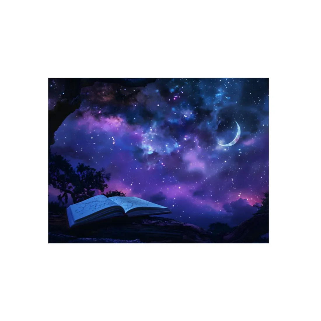 Mystical Night Sky: Stars and Crescent Moon - Metal Poster