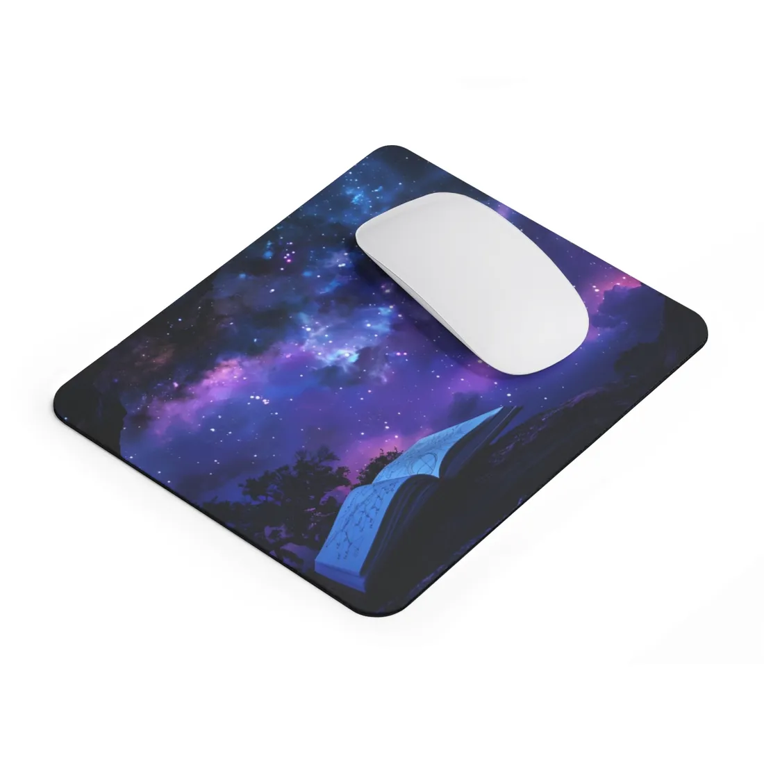 Mystical Night Sky: Stars and Crescent Moon - Mouse Pad