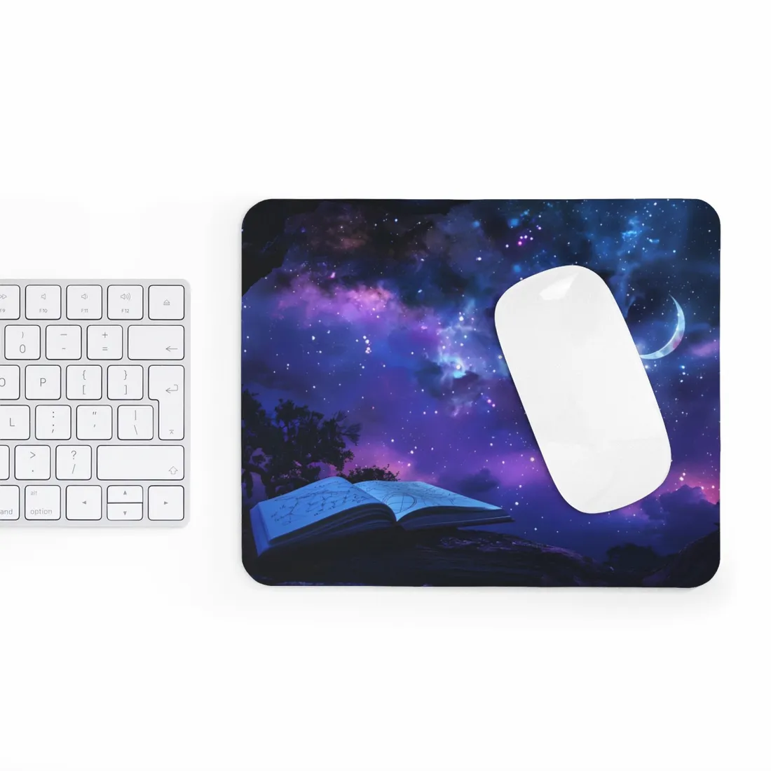Mystical Night Sky: Stars and Crescent Moon - Mouse Pad
