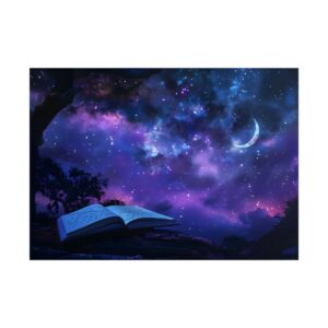Open Book Under Night Sky Poster