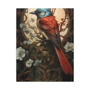 Clockwork Bird and Blossoms Canvas Print