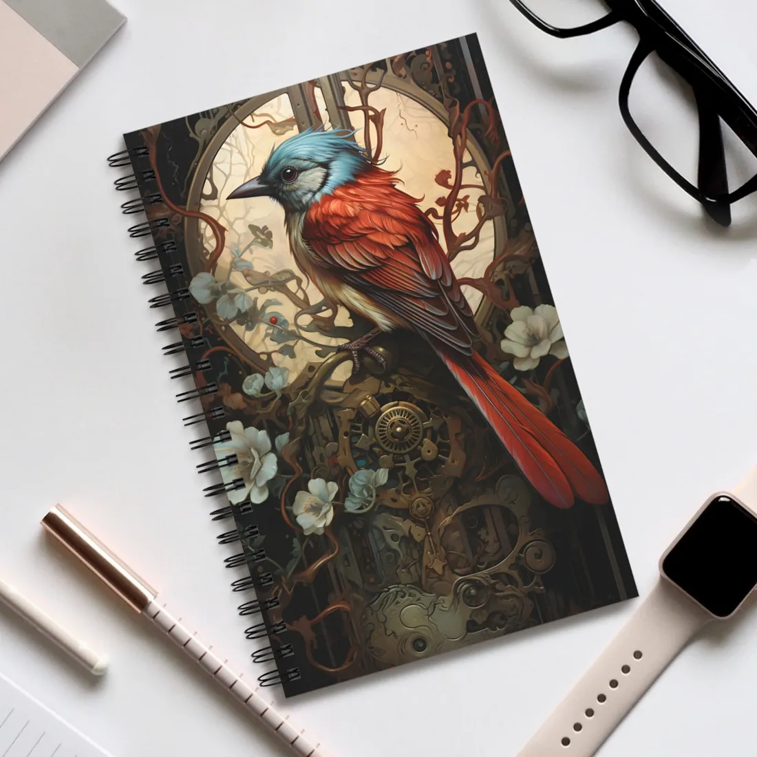 Mystical Songbird Guardian Amulet: Symbolic - Spiral Notebook