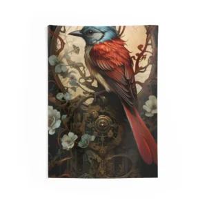 Clockwork Bird and Blossoms Wall Tapestry