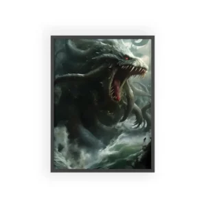 Sea Monster in Stormy Waves Framed Poster