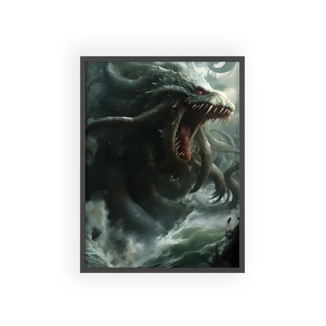 Mythic Ocean Terror: Ancient Sea Monster with Six Tentacles - Framed Poster