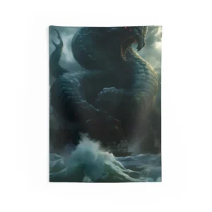 Sea Serpent over Stormy Waves Wall Tapestry