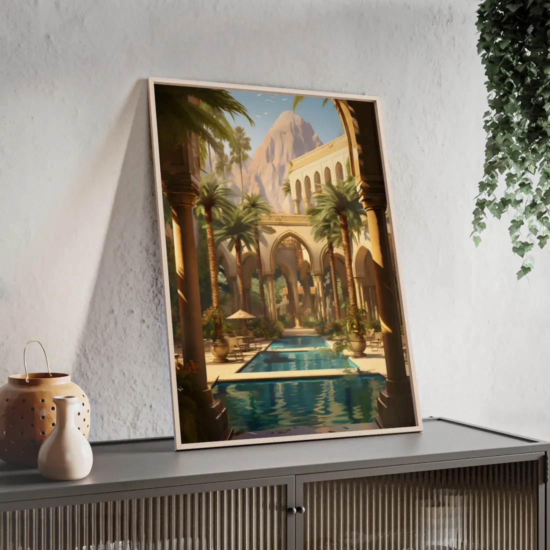 Mythical Desert Oasis: Arabian Nights-Inspired Art - Framed Poster
