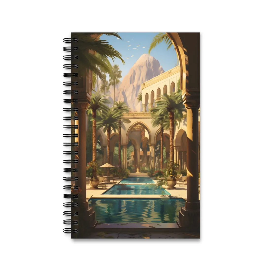Mythical Desert Oasis: Arabian Nights-Inspired Art - Spiral Notebook