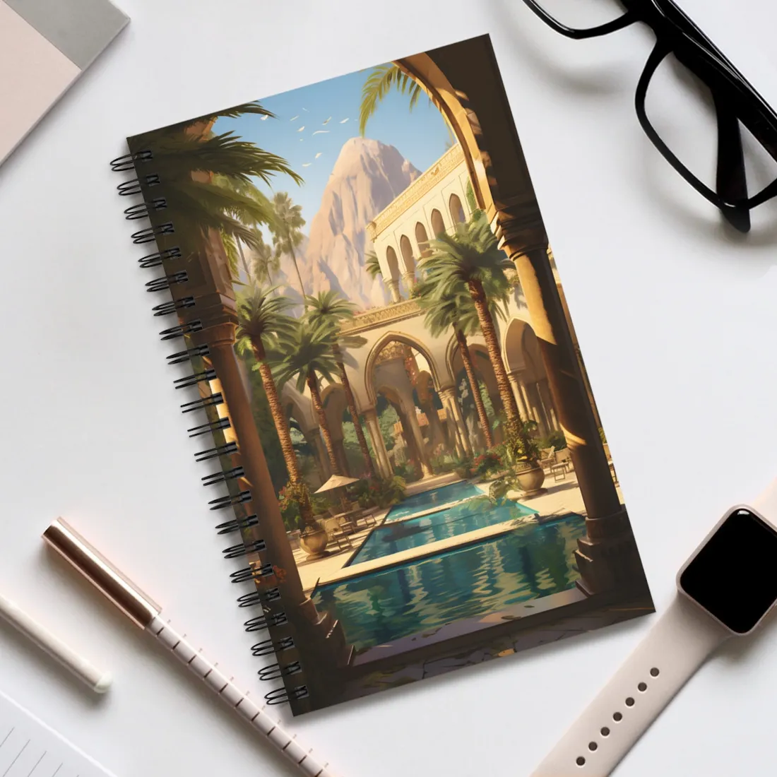 Mythical Desert Oasis: Arabian Nights-Inspired Art - Spiral Notebook