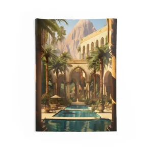 Arched Courtyard Oasis Wall Tapestry