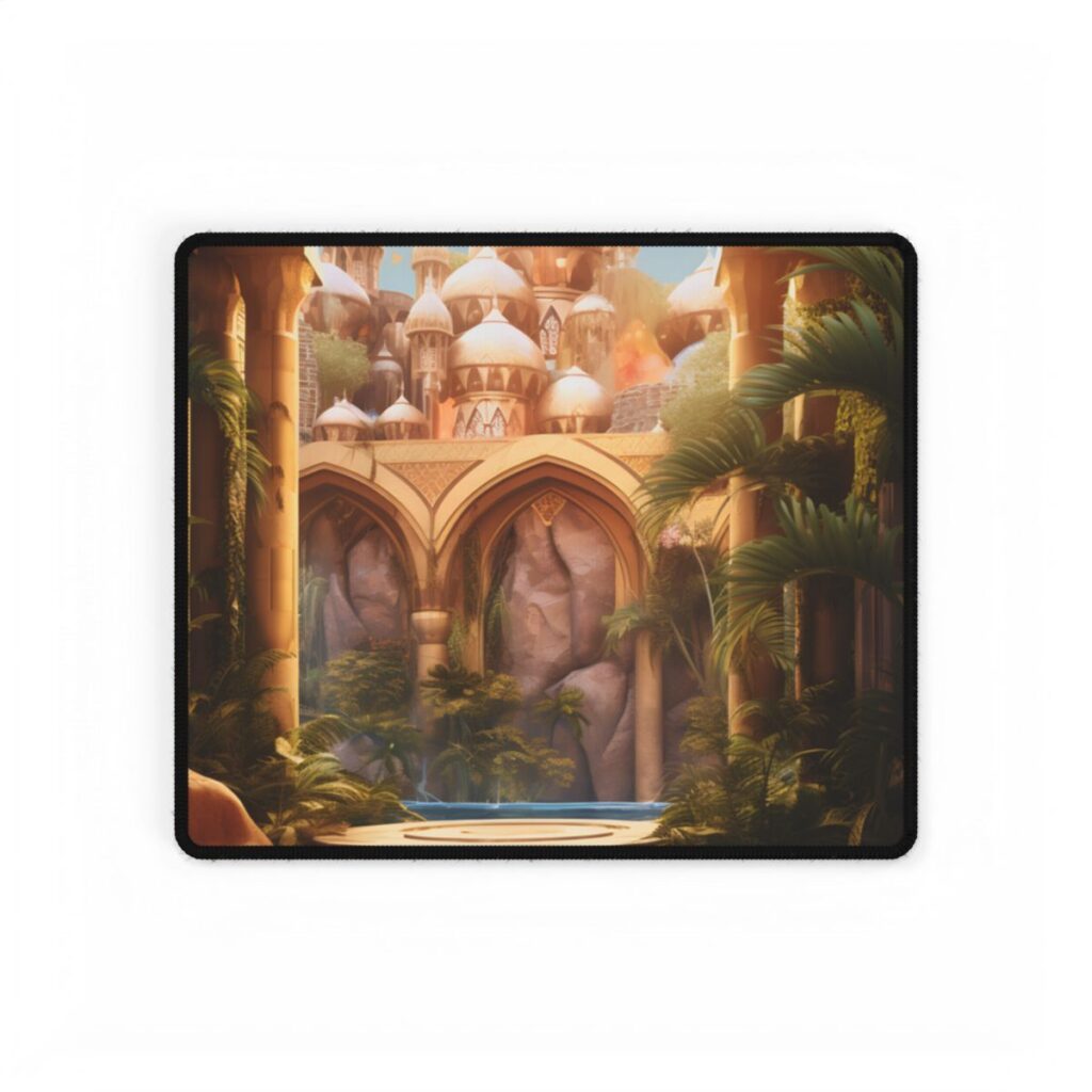 Mythical Desert Oasis: Arabian Nights Inspired Artwork - Desk Mat