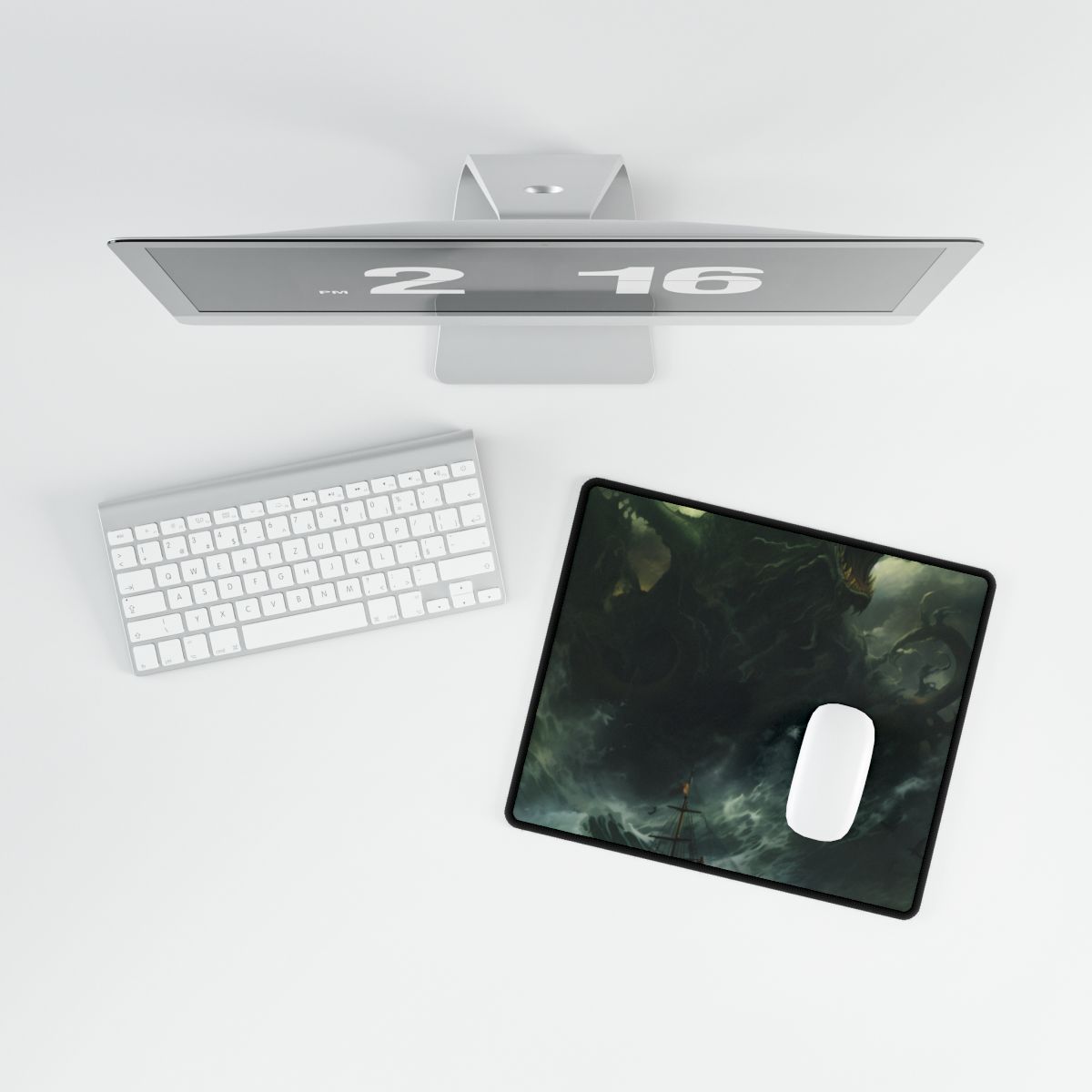 Mythical Marine Life: Ancient Sea Monster Illustration - Desk Mat