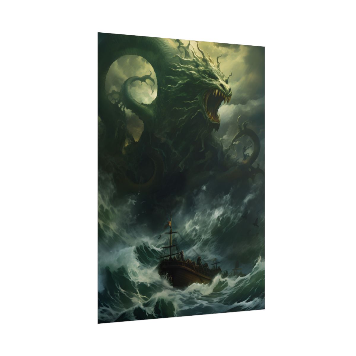 Mythical Marine Life: Ancient Sea Monster Illustration - Poster