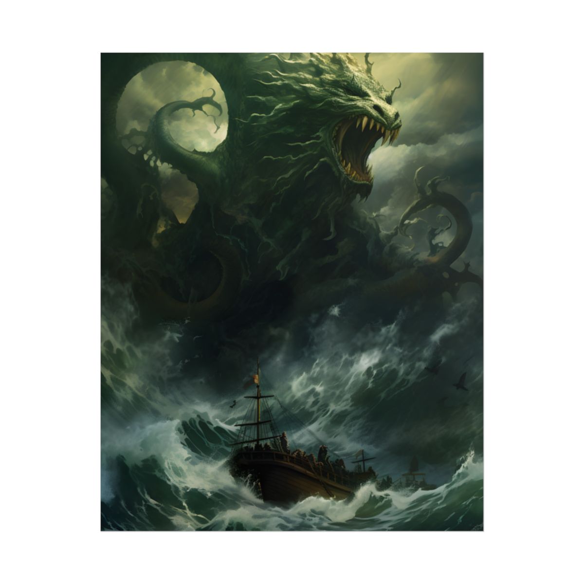 Mythical Marine Life: Ancient Sea Monster Illustration - Poster