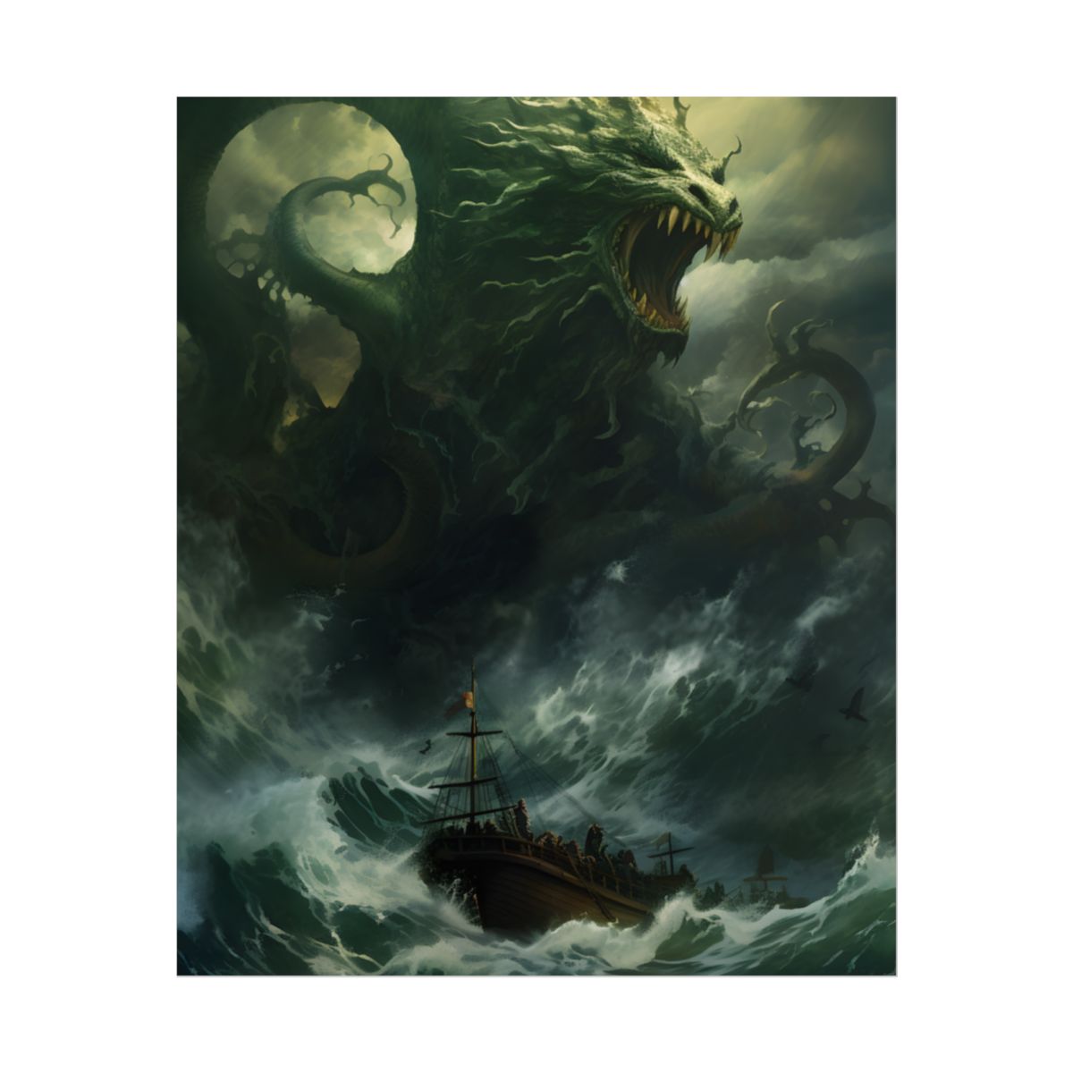 Mythical Marine Life: Ancient Sea Monster Illustration - Poster