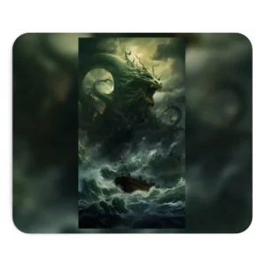 Green Sea Monster Attacking Pirate Ship Mouse Pad